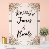 オリーブエレガントグリーンとホワイトフローラの結婚サイン アクリルサイン (ウェディング)