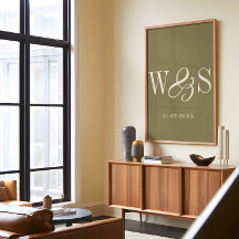 オリーブエレガントグリーンのカップル結婚イニシャル