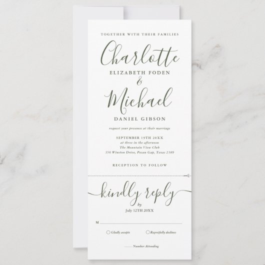 オリーブエレガントグリーンの台本が一つ結婚で 招待状 (正面)