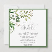 オリーブエレガントグリーンウォーターブライダルシャワー 招待状 (正面)