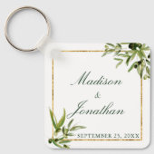 オリーブエレガントグリーンウォーター色ボタニカル結婚ズ キーホルダー (正面)
