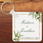 オリーブエレガントグリーンウォーター色ボタニカル結婚ズ キーホルダー (正面)