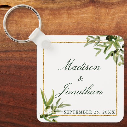 オリーブエレガントグリーンウォーター色ボタニカル結婚ズ キーホルダー (正面)