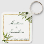 オリーブエレガントグリーンウォーター色ボタニカル結婚ズ キーホルダー (裏面)