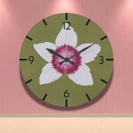 オリーブエレガントグリーンモダンクレマチス手描き ラージ壁時計