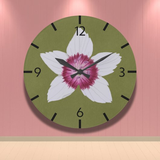 オリーブエレガントグリーンモダンクレマチス手描き ラージ壁時計