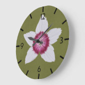 オリーブエレガントグリーンモダンクレマチス手描き ラージ壁時計 (傾斜)