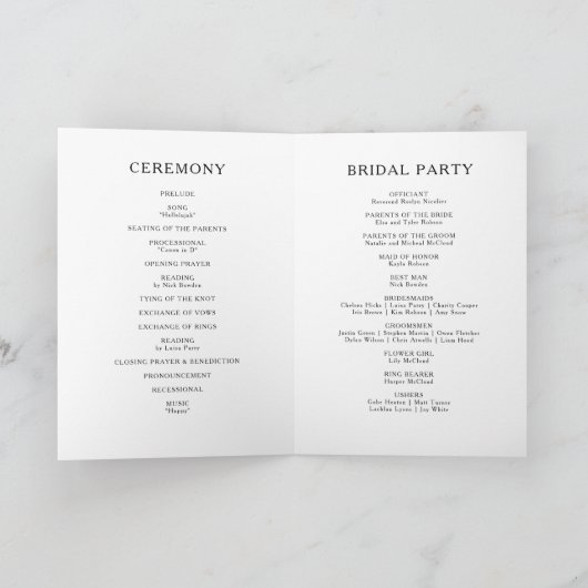 オリーブエレガントグリーン折り畳み結婚式 プログラム (内部)