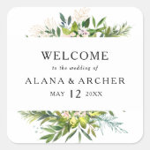オリーブエレガントグリーン結婚リーへようこそ スクエアシール (正面)