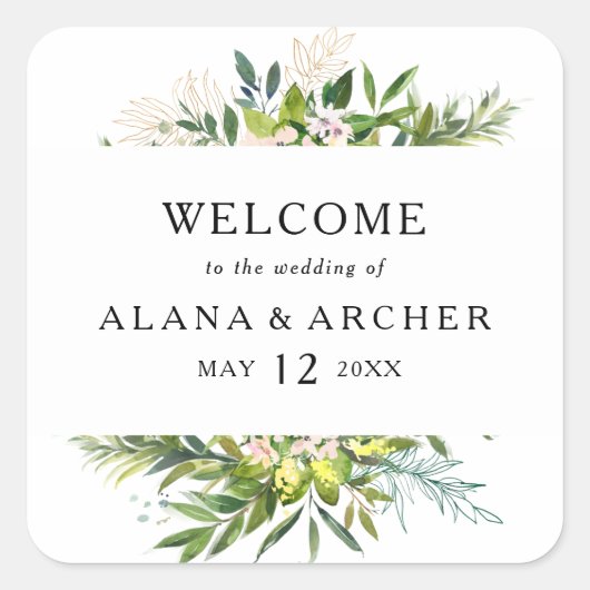 オリーブエレガントグリーン結婚リーへようこそ スクエアシール (正面)