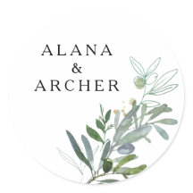 オリーブエレガントグリーン結婚リー封筒用シール