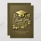 オリーブエレガントグリーン金ゴールドグラッドキャップリーフ卒業 サンキューカード (正面/裏面)