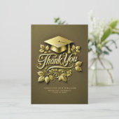 オリーブエレガントグリーン金ゴールドグラッドキャップリーフ卒業 サンキューカード (スタンド正面)