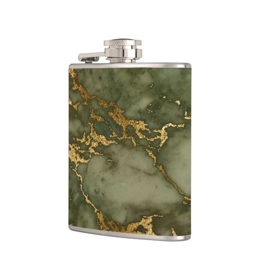 オリーブエレガントグリーン金ゴールドホイルフェイクマーブルテクスチャ フラスク (左)