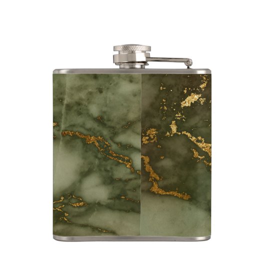 オリーブエレガントグリーン金ゴールドホイルフェイクマーブルテクスチャ フラスク (裏面)