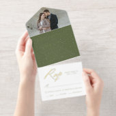 オリーブエレガントグリーン金箔書道結婚の オールインワン招待状 (切り取り部)