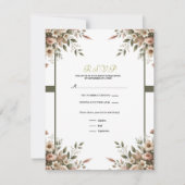 オリーブエレガントグリーン&ホワイトフローラコーナーRSVP 招待状 (正面)