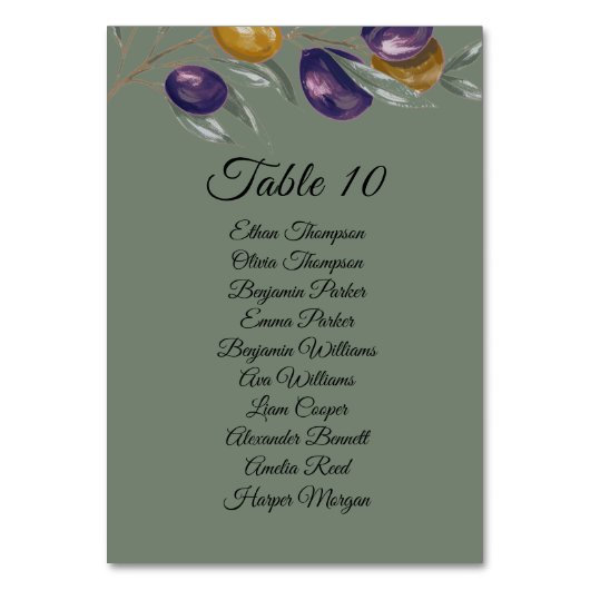 オリーブエレガントグ結婚リーンのテーブルカード テーブルナンバー (正面)