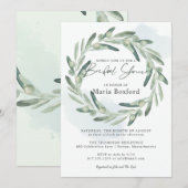 オリーブエレガントスポリグブランチリースブライダルシャワー 招待状 (正面/裏面)