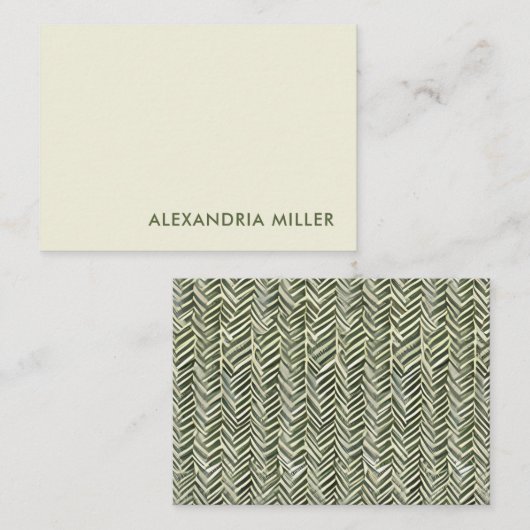オリーブエレガントフォントヘリンボーンパターン（の模様が）あるバック ノートカード (正面/裏面)