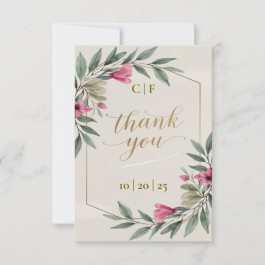 オリーブエレガントブランチのカスタムウェディングサンキューカード サンキューカード (正面)