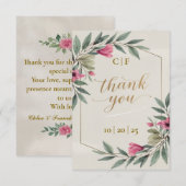 オリーブエレガントブランチのカスタムウェディングサンキューカード サンキューカード (正面/裏面)