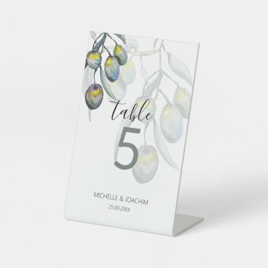 オリーブエレガントブランチウォーターカラーアート 台座サイン (正面)