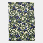 オリーブエレガントブランチパターン深いブルーオリーブ キッチンタオル (縦)