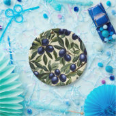 オリーブエレガントブランチパターン深いブルーオリーブ ペーパープレート (パーティー)