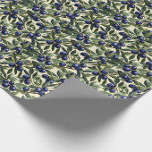 オリーブエレガントブランチパターン深いブルーオリーブ ラッピングペーパー (角)