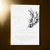 オリーブエレガントブランチホワイトと金ゴールド結婚ズ 箔招待状