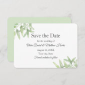 オリーブエレガントブランチ。シンプル結婚式の日付を保存 出欠カード (正面/裏面)