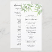 オリーブエレガントブランチ。シンプル結婚式 プログラム (正面/裏面)