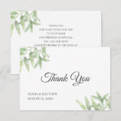オリーブエレガントブランチ。植物性シンプル結婚 サンキューカード (正面/裏面)