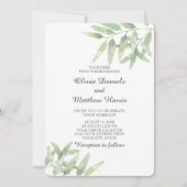 オリーブエレガントブランチ。植物性シンプル結婚 招待状 (正面)