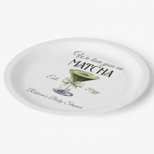 オリーブエレガントボウ愛そう抹茶ベビーシャワー ペーパープレート (アングル)