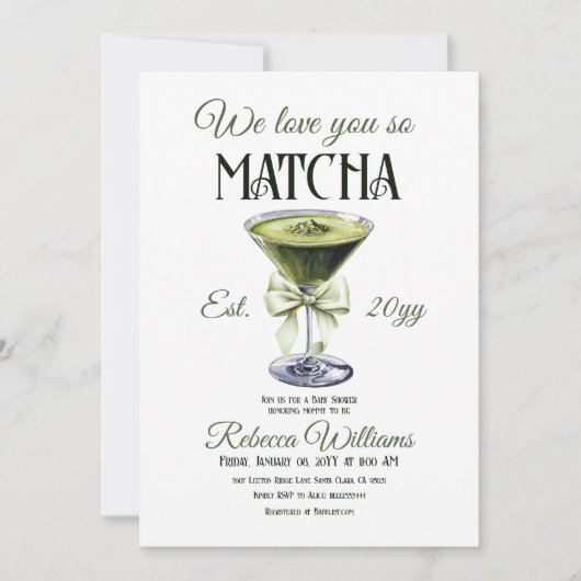 オリーブエレガントボウ愛そう抹茶ベビーシャワー 招待状 (正面)