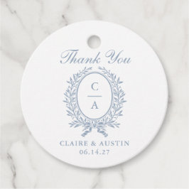 オリーブエレガントリーフクレストブルー結婚ズモノグラム フェイバータグ