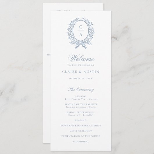 オリーブエレガントリーフクレストヴィンテージブルー結婚ズ プログラム (正面/裏面)