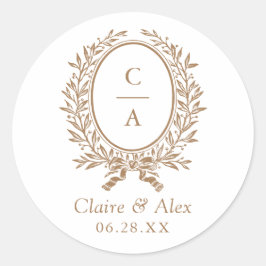 オリーブエレガントリーフクレスト金ゴールド結婚ズモノグラム ラウンドシール