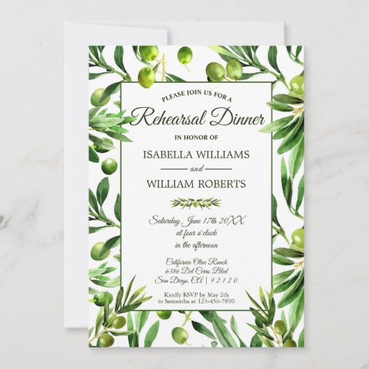 オリーブエレガントリーフボホーガーデンリハーサルディナー 招待状 (正面)