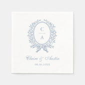 オリーブエレガントリーフリースヴィンテージウェディングブルー スタンダードカクテルナプキン (正面)