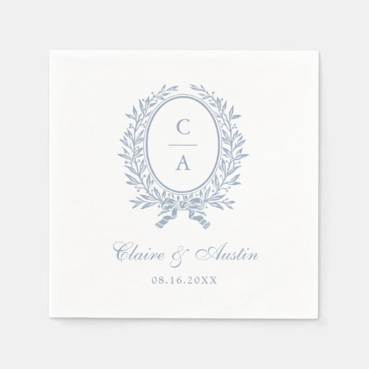 オリーブエレガントリーフリースヴィンテージウェディングブルー スタンダードカクテルナプキン (正面)