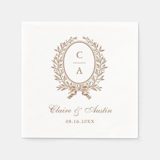オリーブエレガントリーフリースヴィンテージウェディング金ゴールド スタンダードカクテルナプキン (正面)