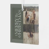 オリーブエレガント緑のモダンミニマル写真 ガラスオーナメント (正面左)