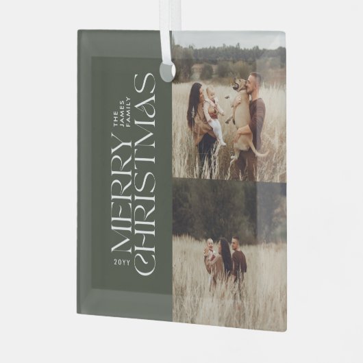 オリーブエレガント緑のモダンミニマル写真 ガラスオーナメント (正面左)