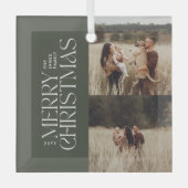 オリーブエレガント緑のモダンミニマル写真 ガラスオーナメント (正面)