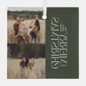 オリーブエレガント緑のモダンミニマル写真 ガラスオーナメント (裏面)