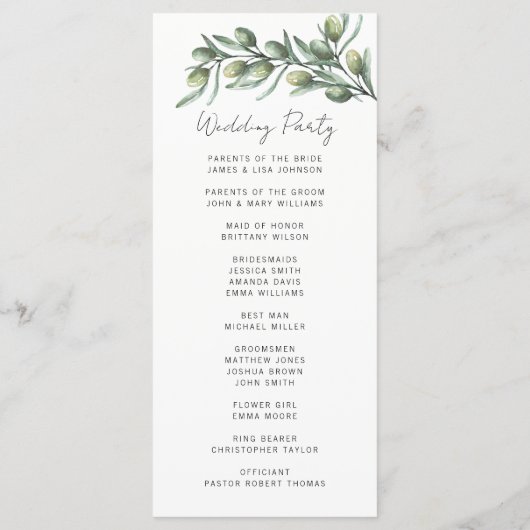 オリーブエレガント葉ガーデンイタリアン結婚ズ プログラム (裏面)