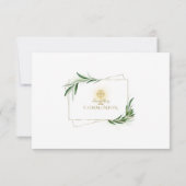 オリーブエレガント葉金ゴールド少年の最初の聖餐式 サンキューカード (裏面)